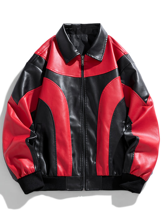 Italian bikers Jacket (Black-Red)