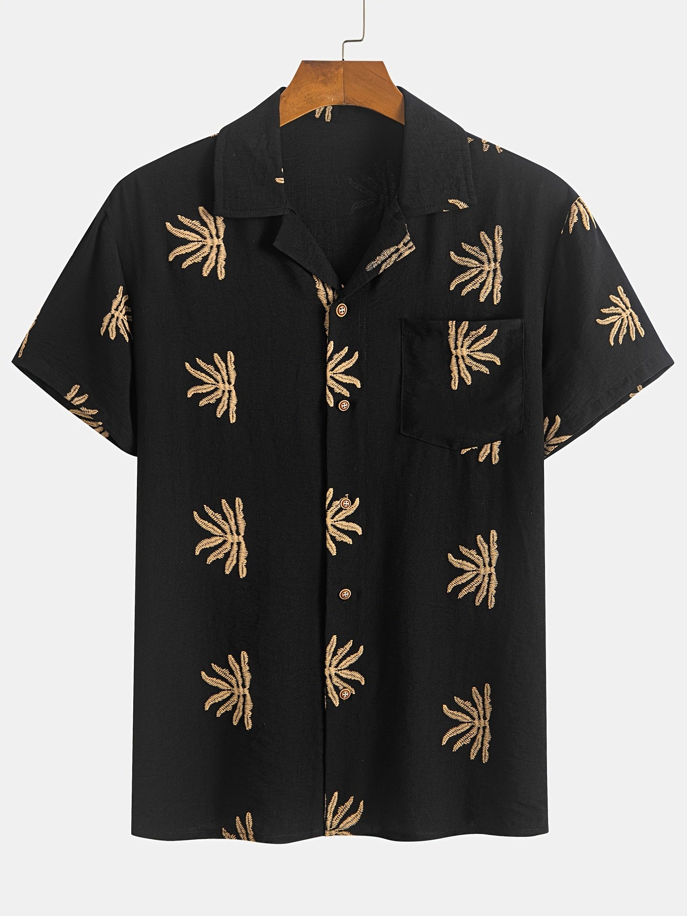 Floral embroidered shirt for men's (Black)