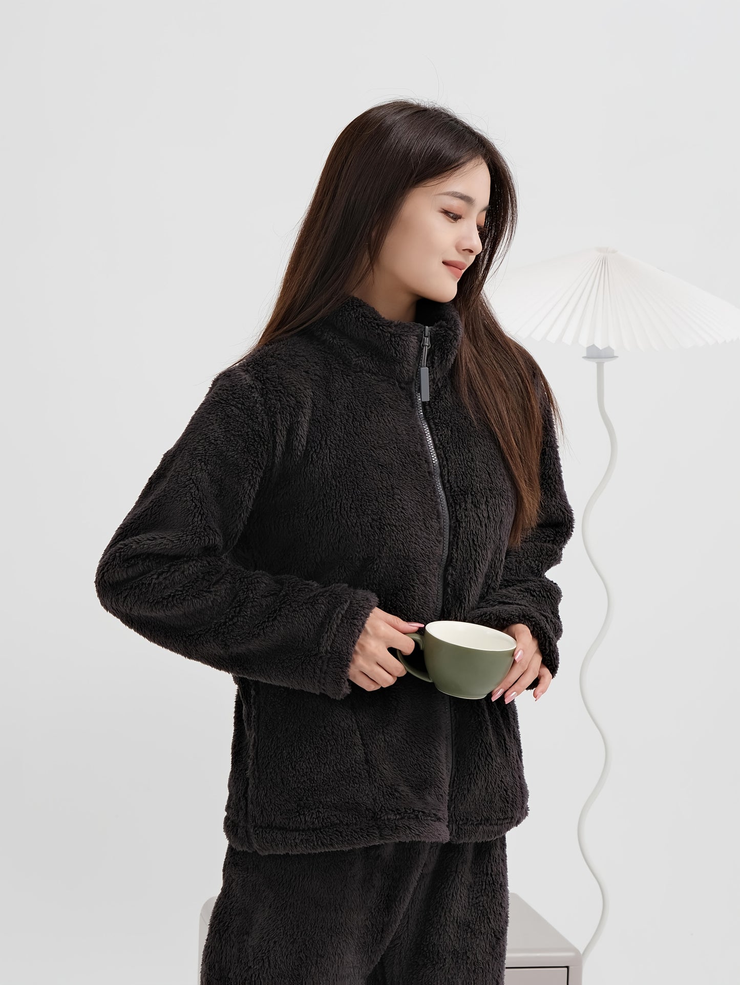 Zipper cardigan and long trouser for girls (Black)