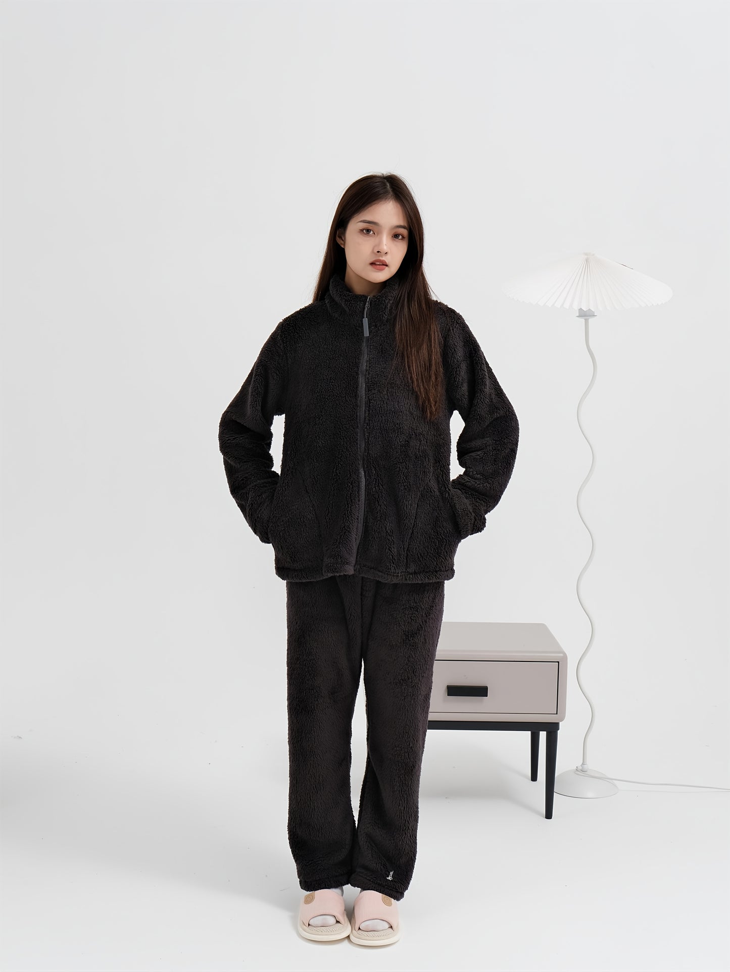 Zipper cardigan and long trouser for girls (Black)