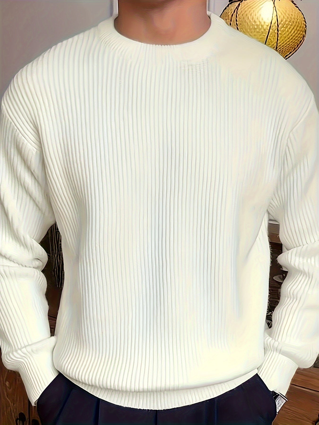 Ribbed Crew Neck Sweatshirt- White