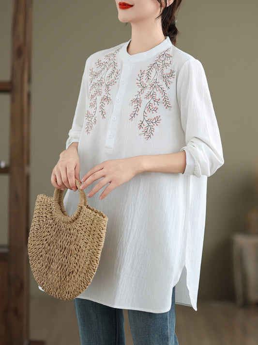 Elegant embroidered ling shirt (White)