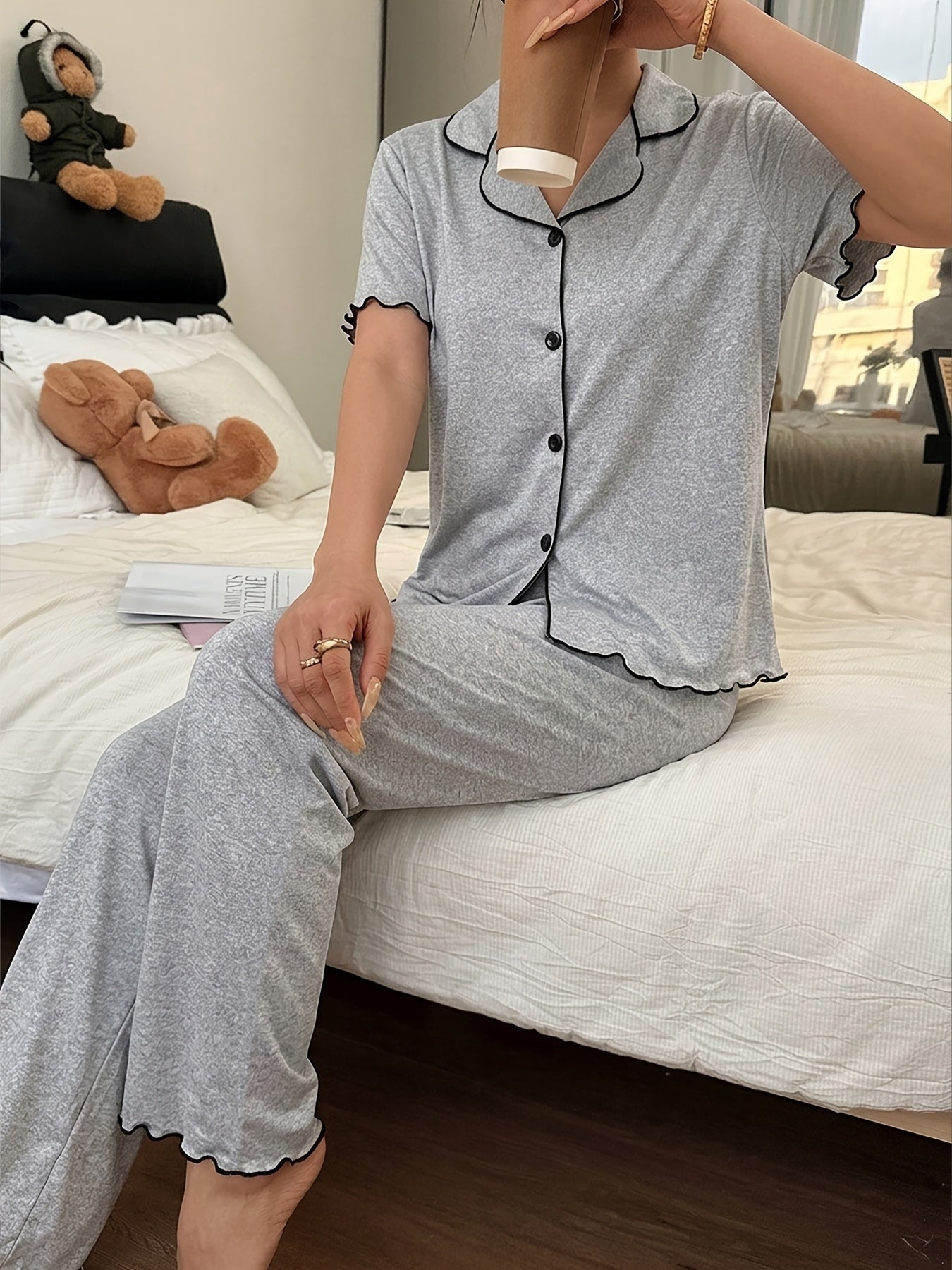 Cardigan Pajama Set (Light Grey)