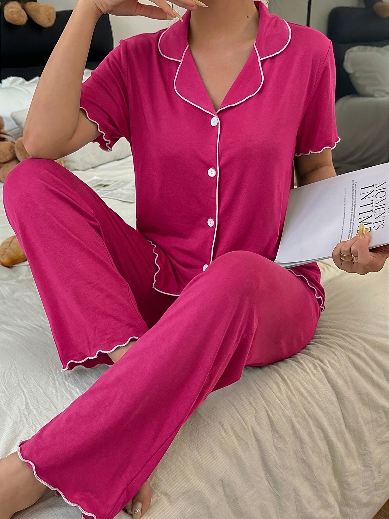 Cardigan Pajama Set (Rose Red)