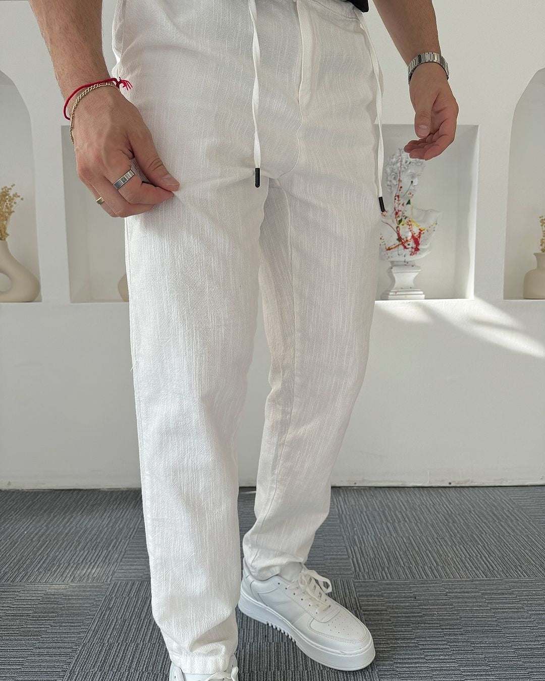 Irish linen trouser pants-White