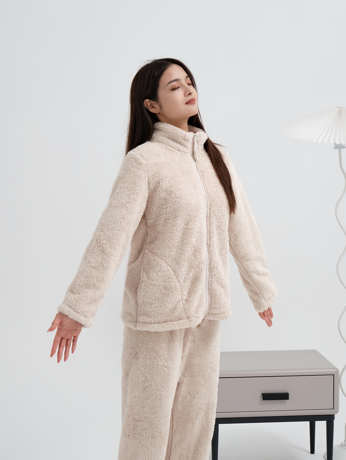 Zipper cardigan and long trouser for girls (Beige)