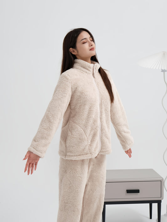 Zipper cardigan and long trouser for girls (Beige)