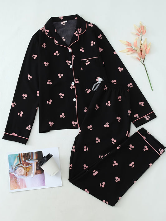 Blush Cherry Pajama Set (Full Sleeves)