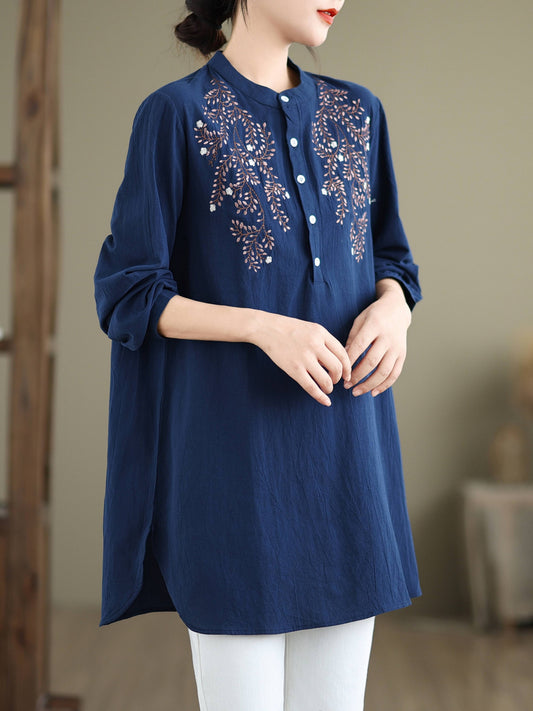Elegant embroidered ling shirt (Blue)