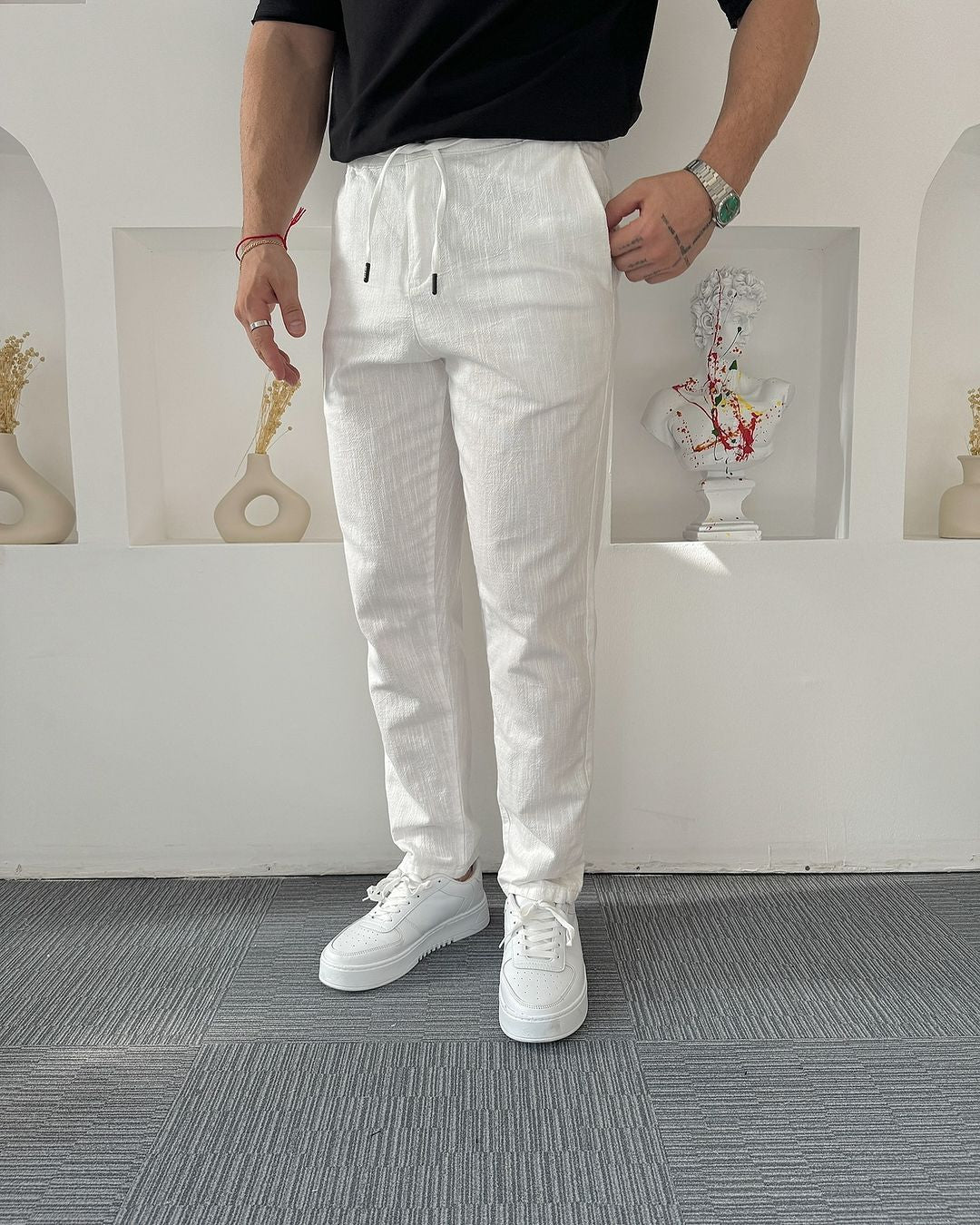 Irish linen trouser pants-White