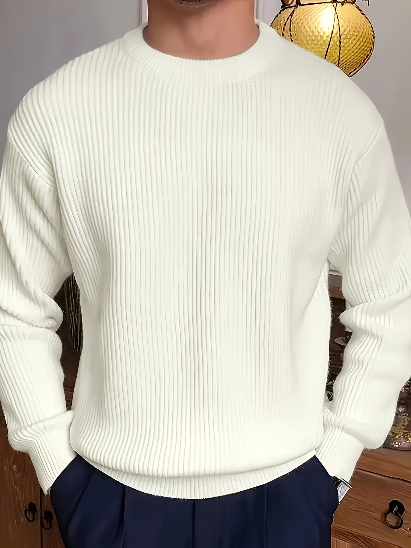 Ribbed Crew Neck Sweatshirt- White