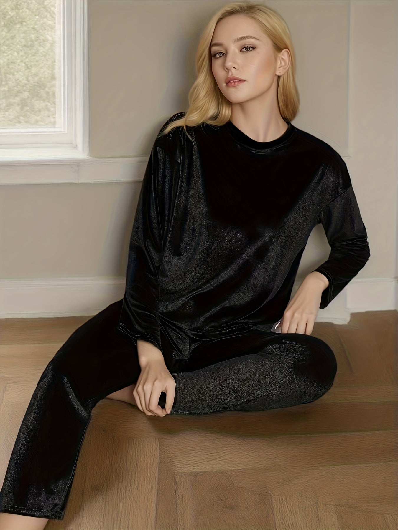 Solid Velvet Pajama Set (Black)