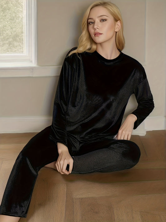 Solid Velvet Pajama Set (Black)
