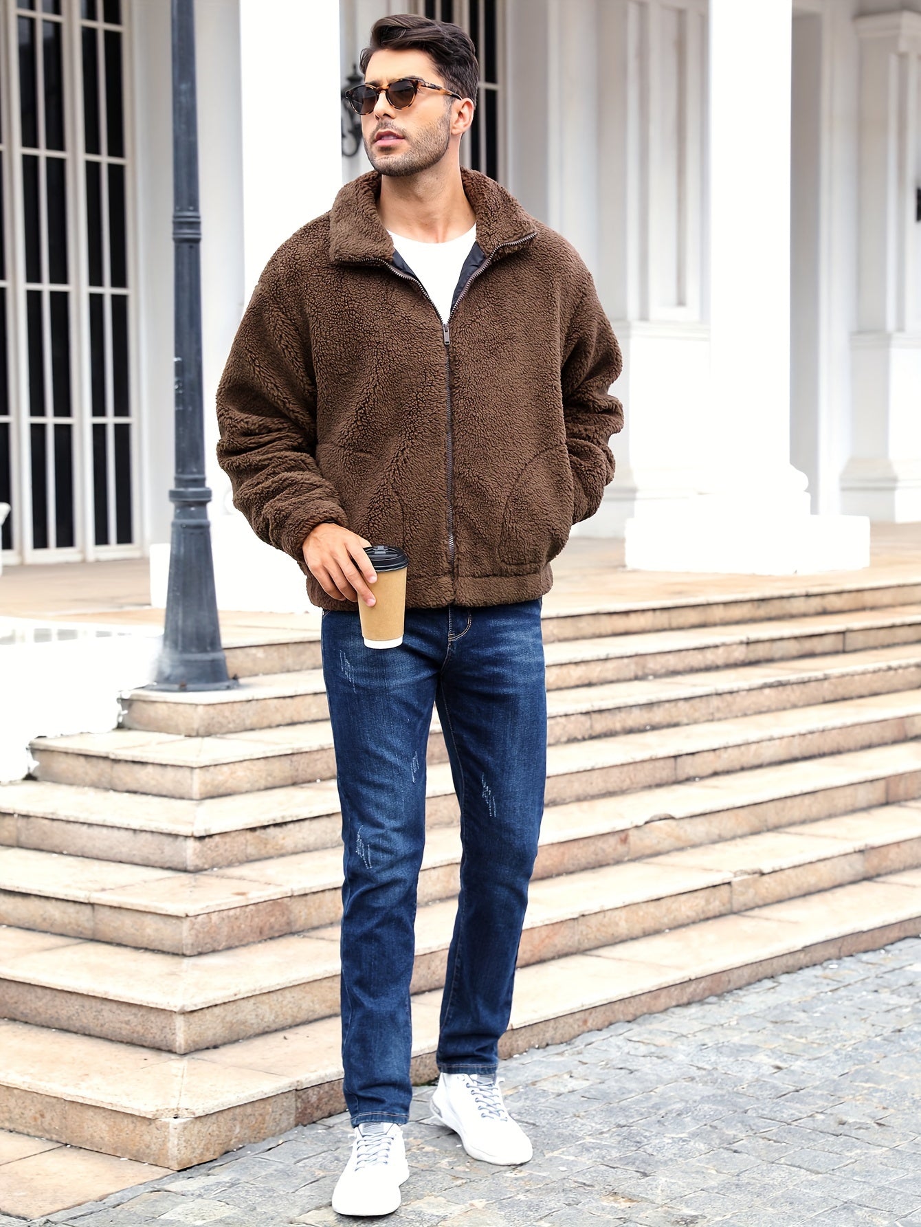 NYC zip up coat (Coffee)