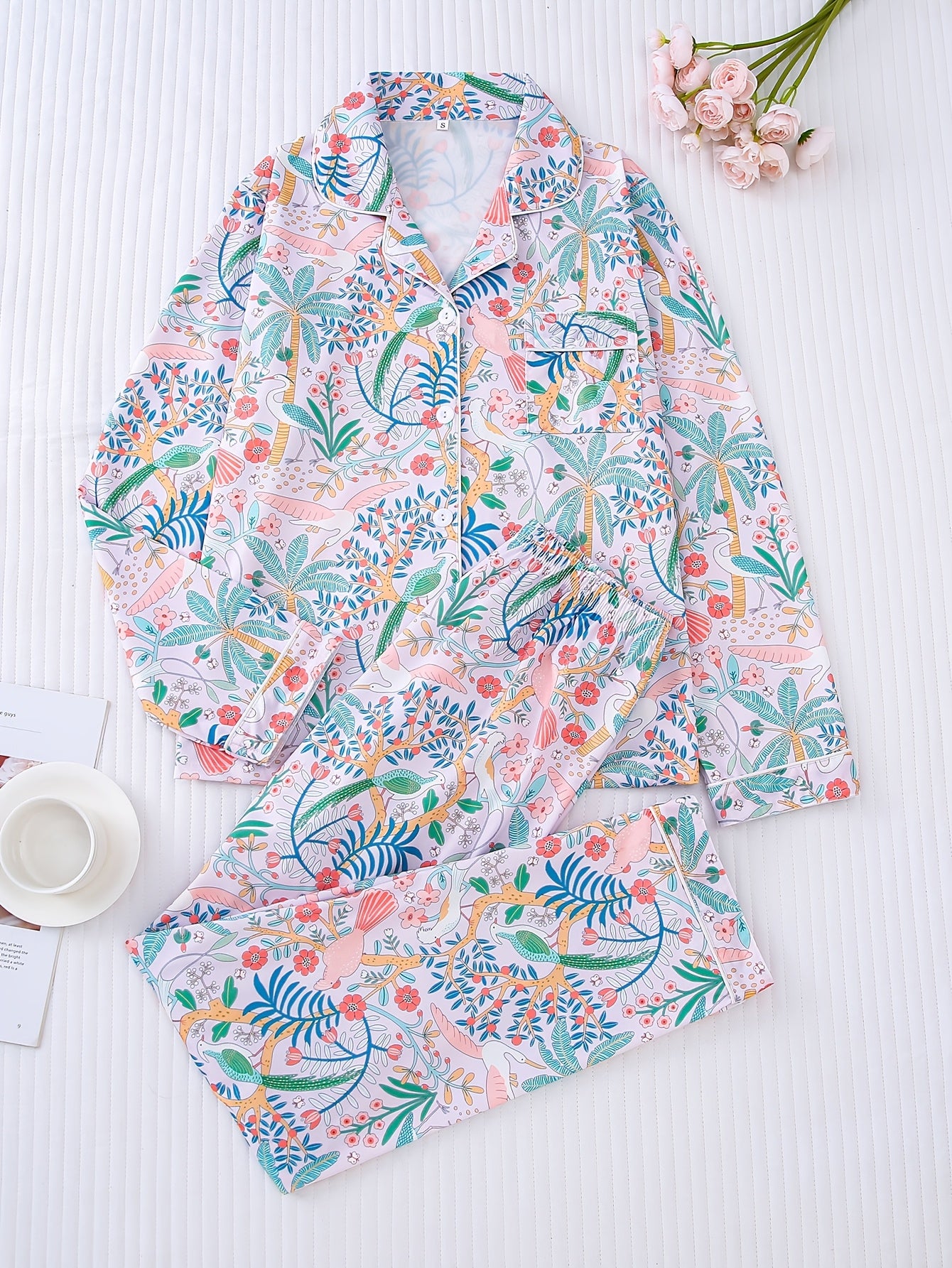 Floral bird pajamas set full sleeves  (Four seasons)