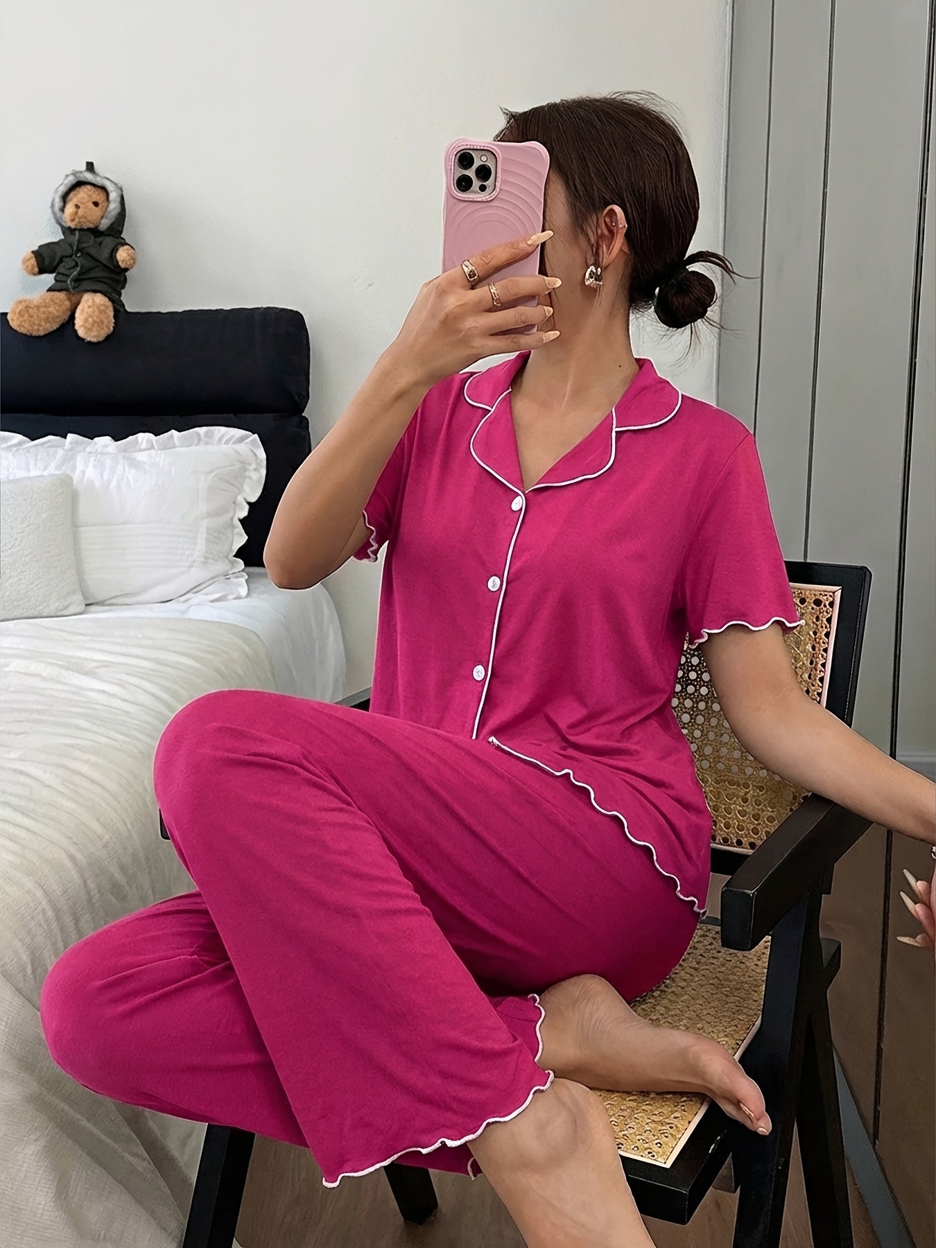Cardigan Pajama Set (Rose Red)