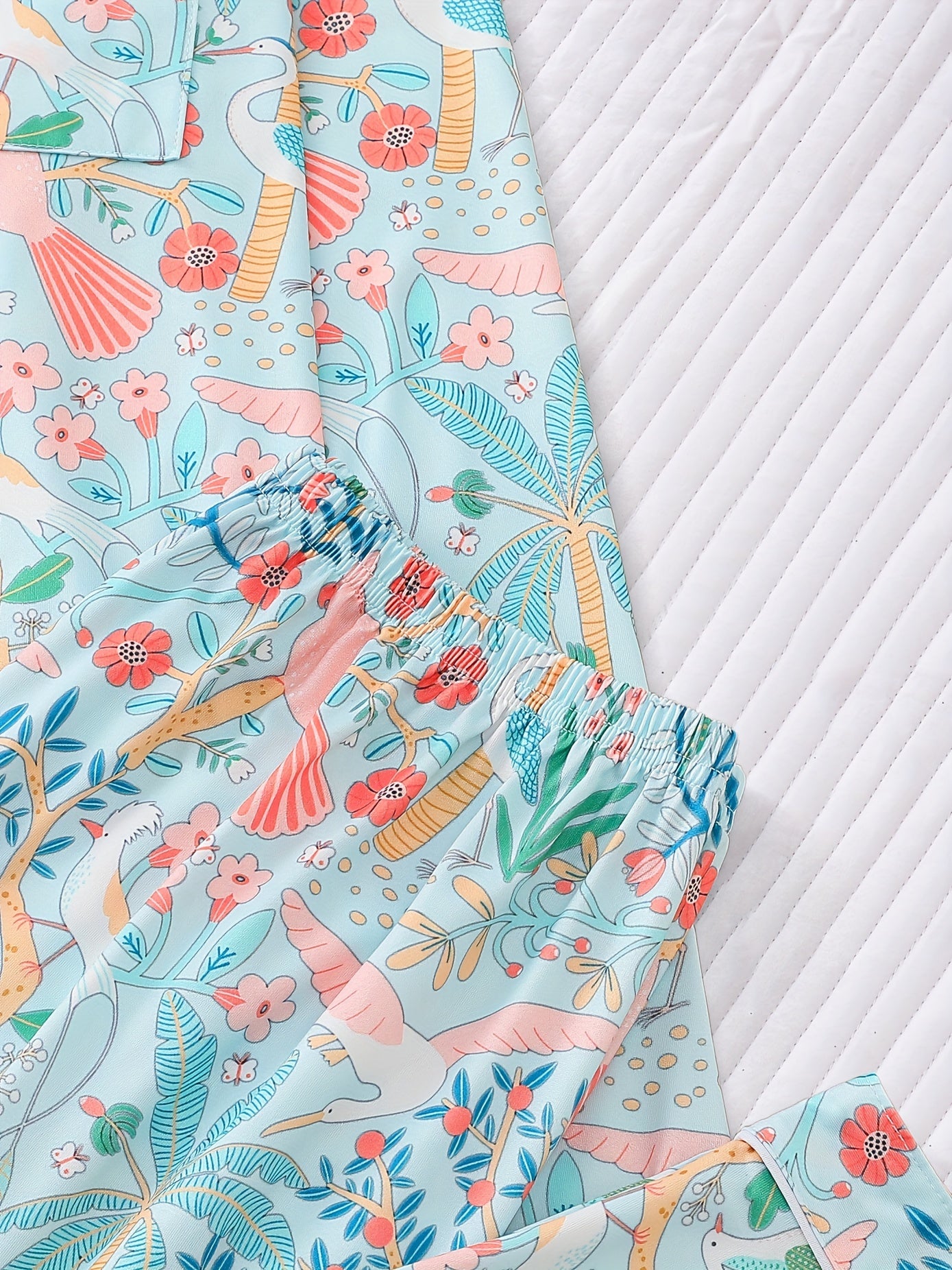 Flowers Charm Pajama set full sleeves (sky blue)