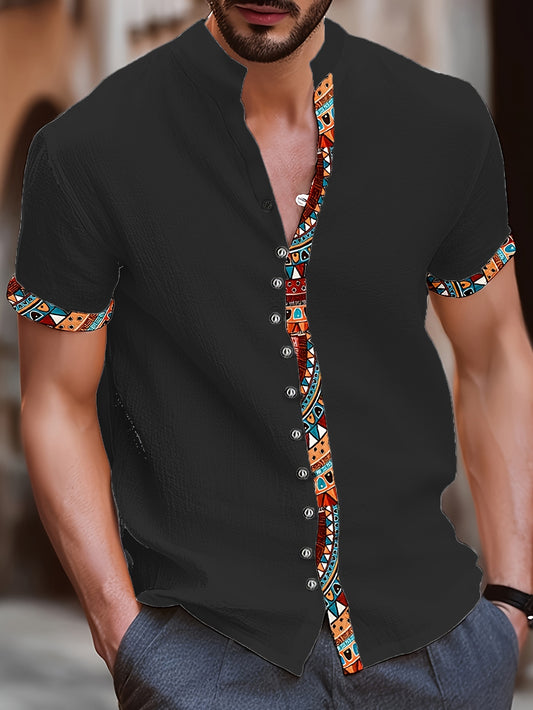 Ethnic ban collar shirt (Black)