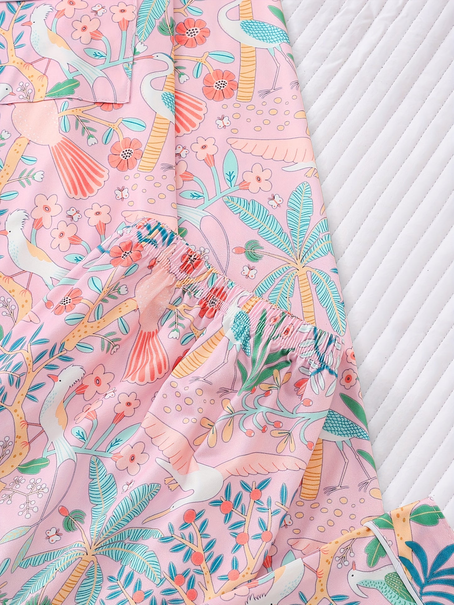 Flowers Charm Pajama set full sleeves (Pink)