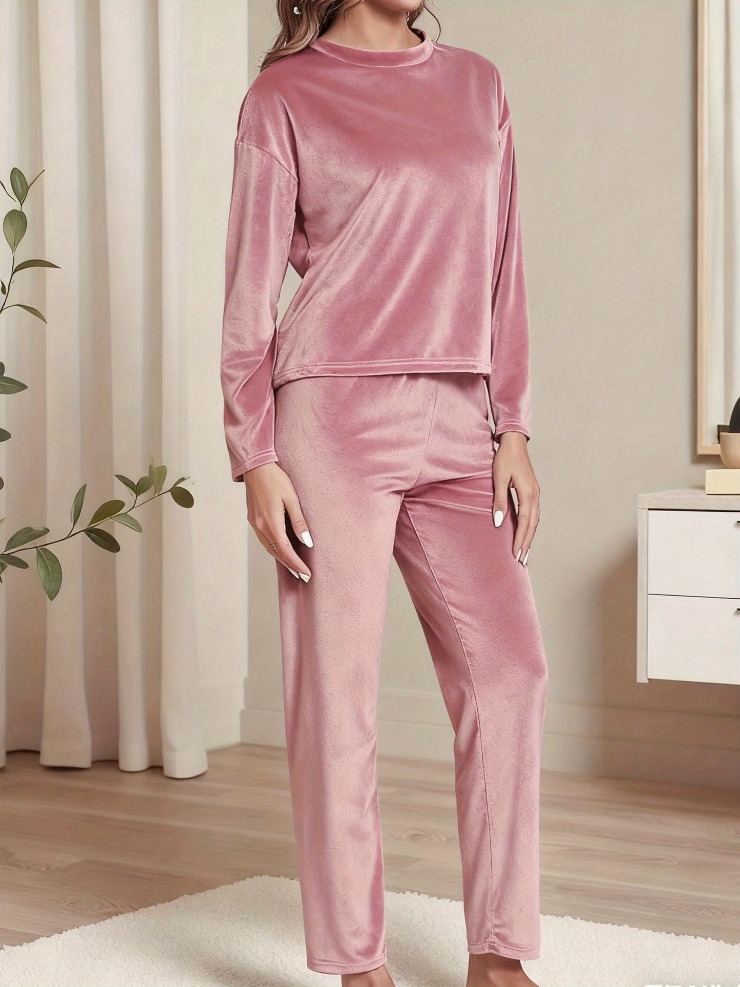 Solid Velvet Pajama Set (Pink)