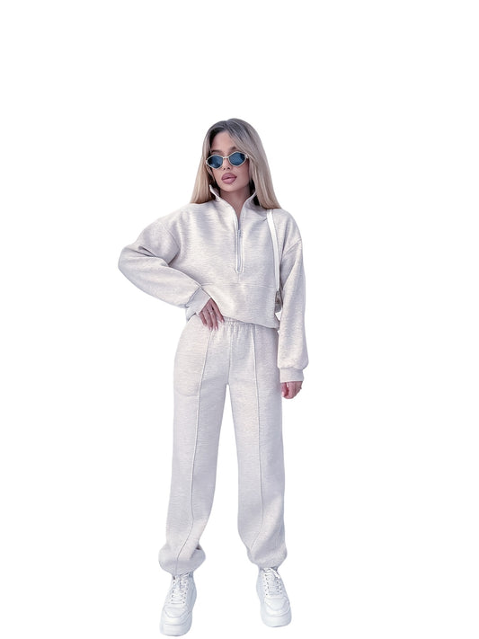 Half zipper down shoulder tracksuit for women