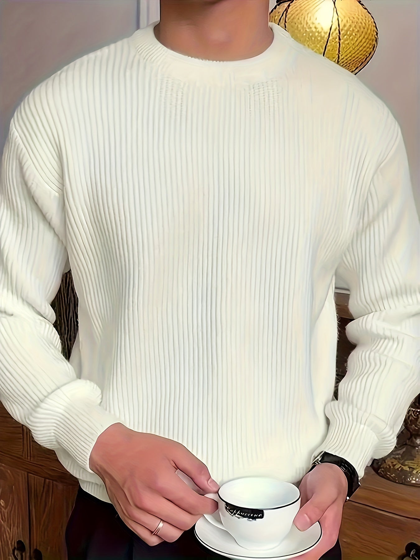 Ribbed Crew Neck Sweatshirt- White