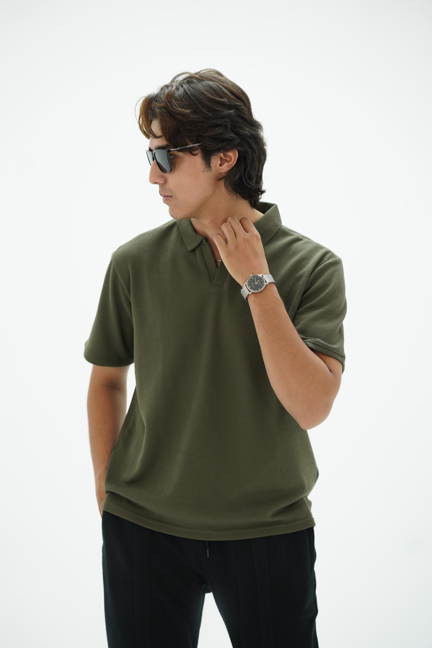 Knitted polo- Olive