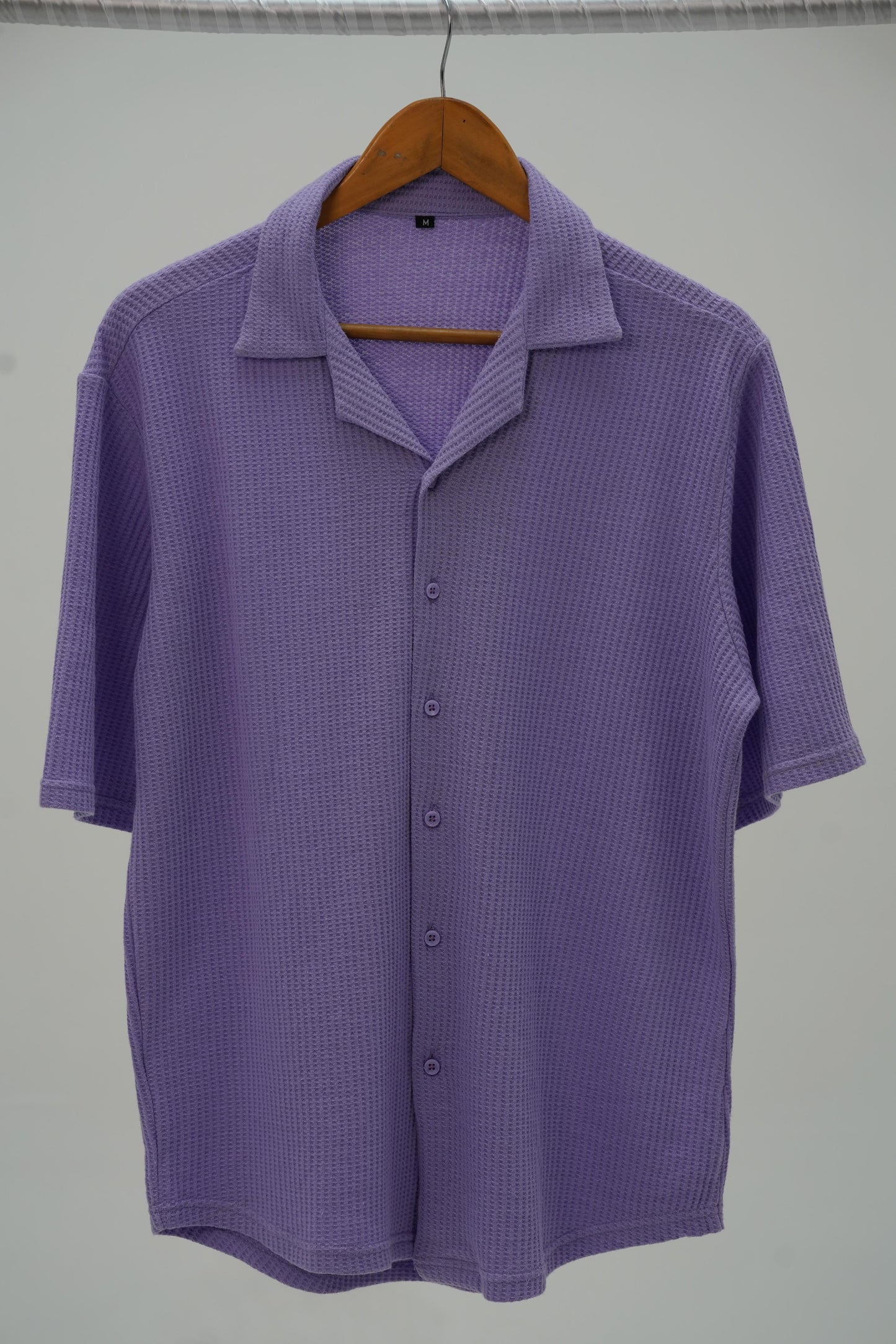 Knitted Waffle Cuban Collar shirt- Purple