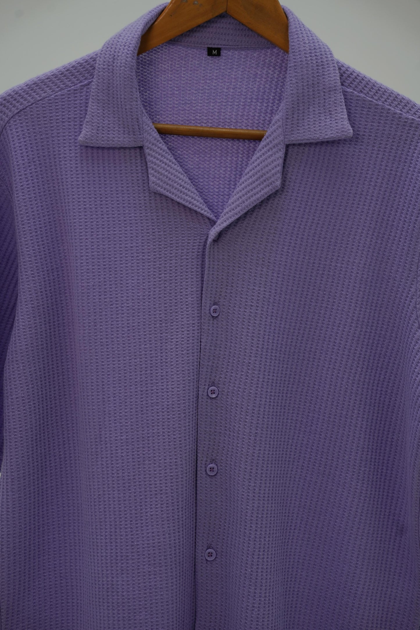 Knitted Waffle Cuban Collar shirt- Purple