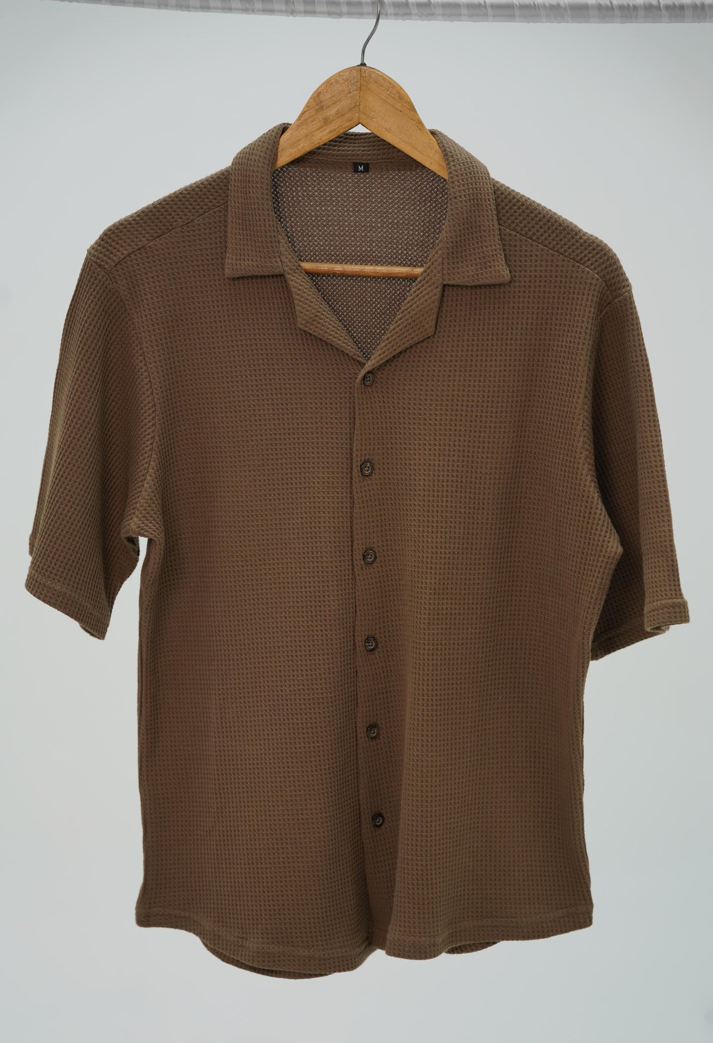 Knitted Waffle Cuban Collar shirt- Brown