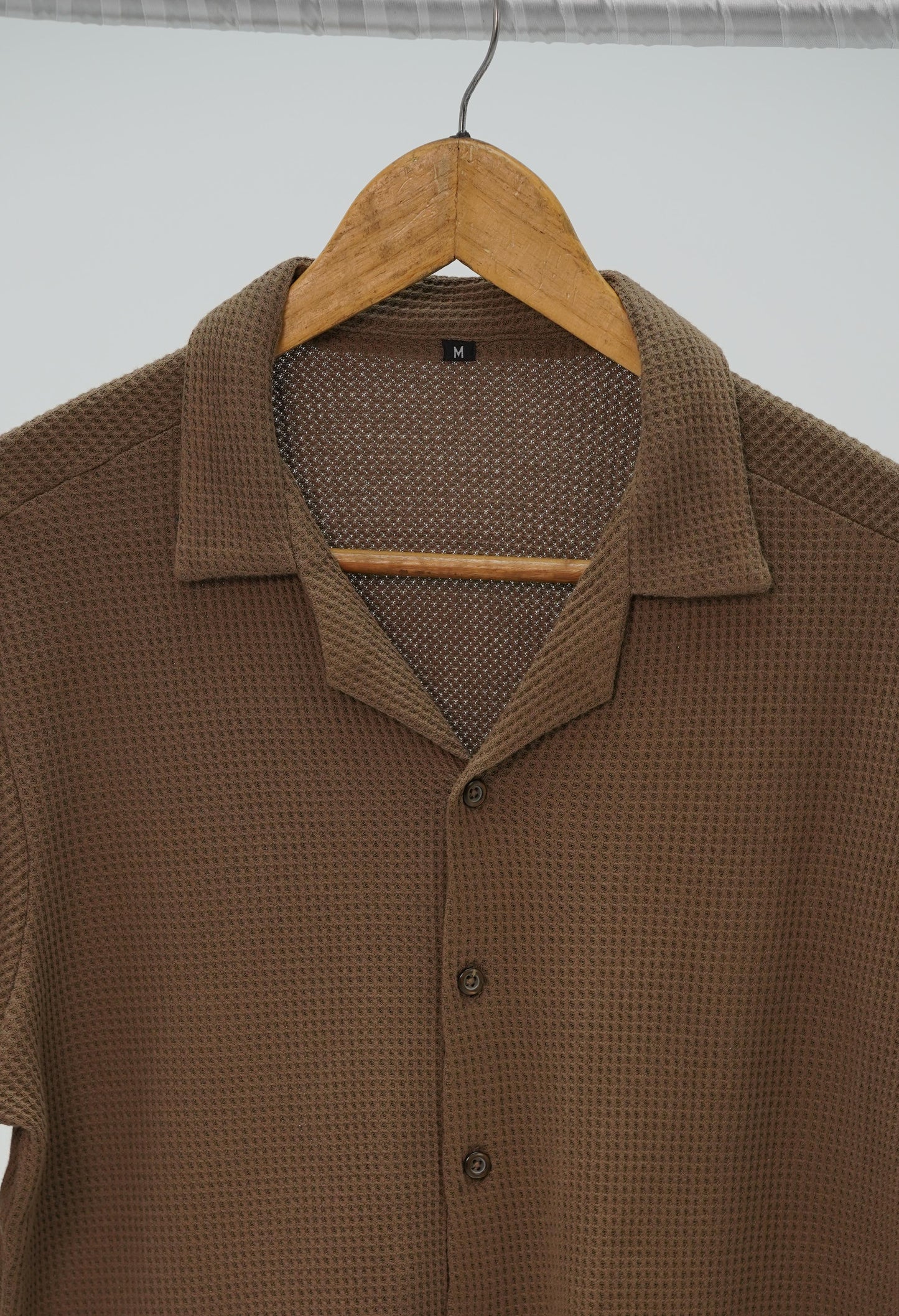 Knitted Waffle Cuban Collar shirt- Brown