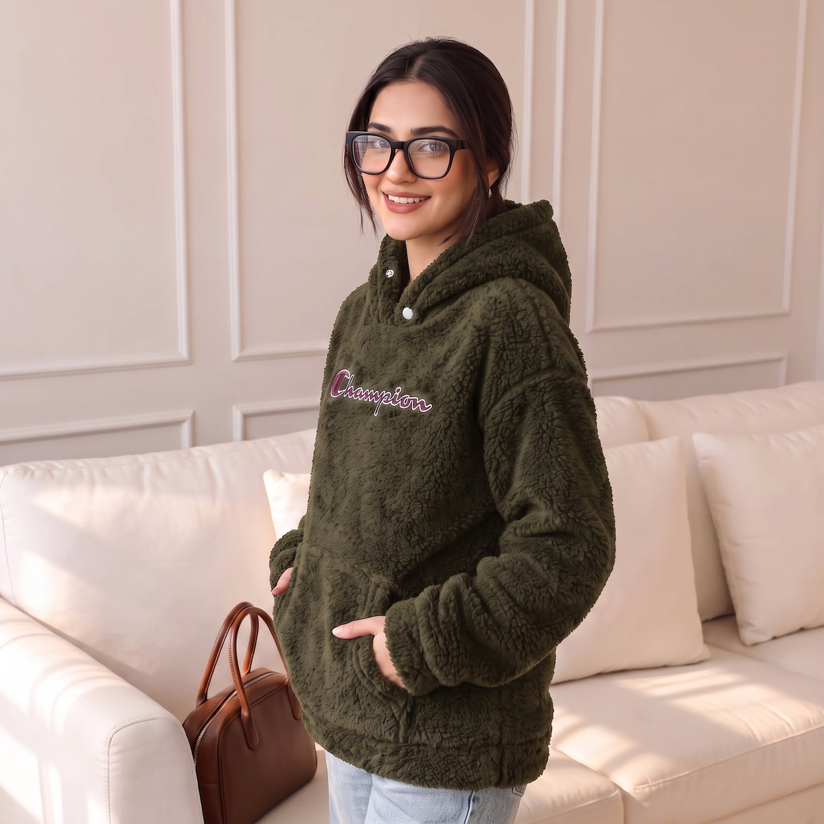 Champion sherpa jacket for ladies (Olive Green)