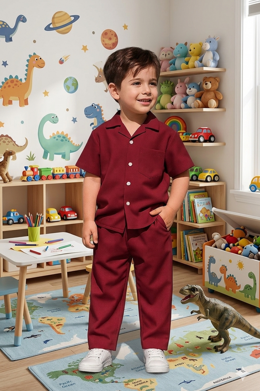 Decent cuban collar tracksuit for kids (Boys/Girls) (Maroon)