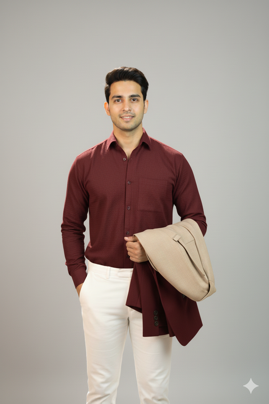 Muslin Long sleeves shirt- Mehroon