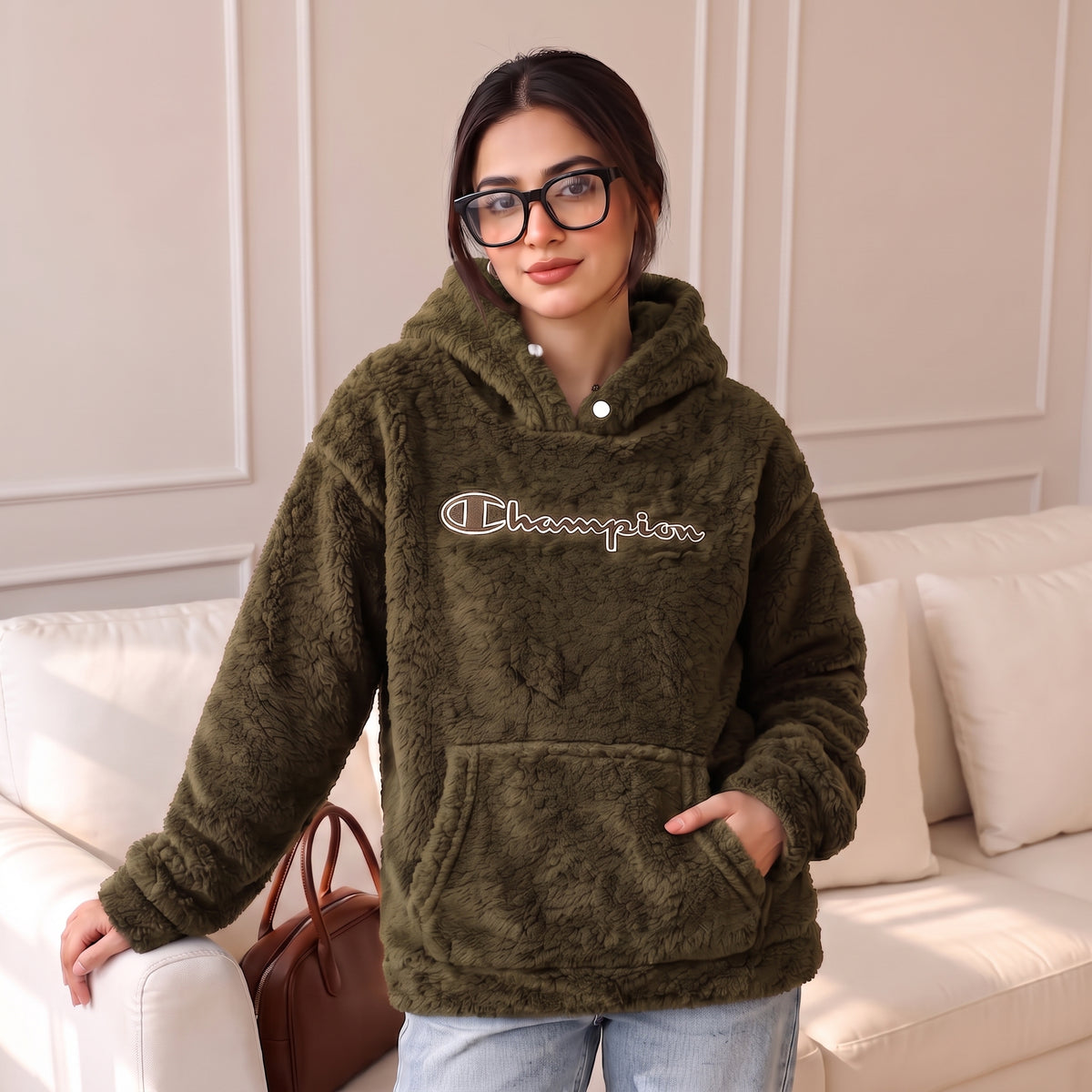 Champion sherpa jacket for ladies (Olive Green)