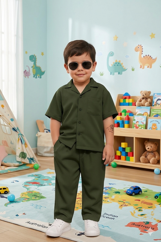 Decent cuban collar tracksuit for kids (Boys/Girls) (Green)