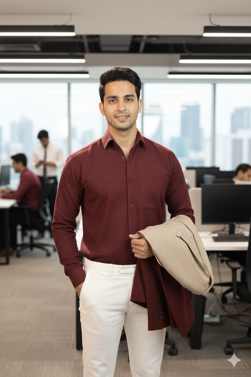 Muslin Long sleeves shirt- Mehroon