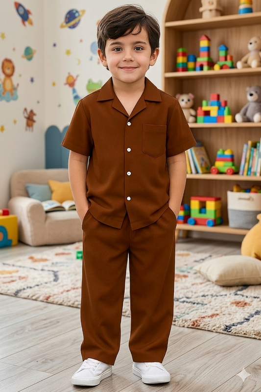Decent cuban collar tracksuit for kids (Boys/Girls) (Brown)