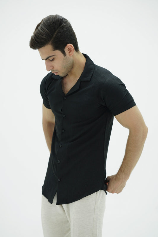 Cuban collar style shirt- black