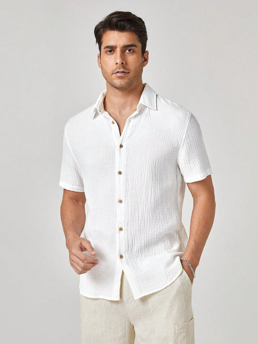 Wrinkled Short sleeves shirt- White