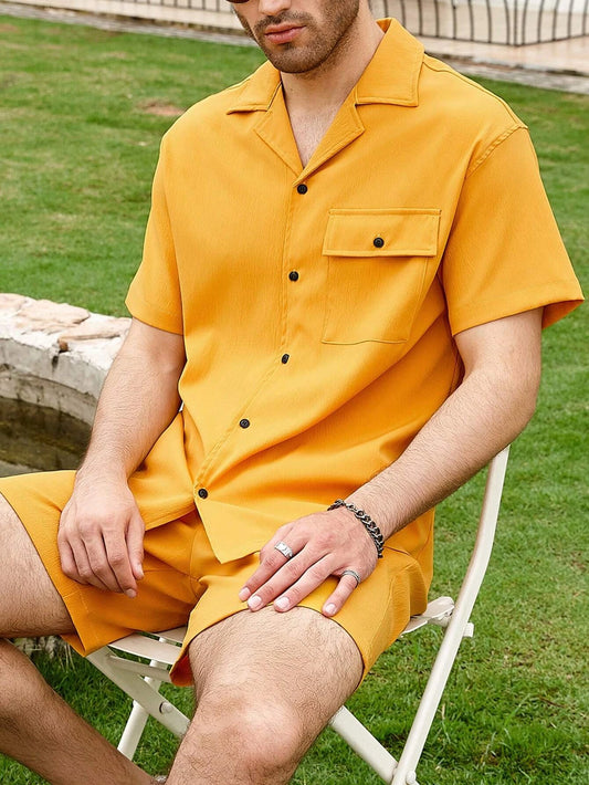 Flap cotton tracksuit- Mastard