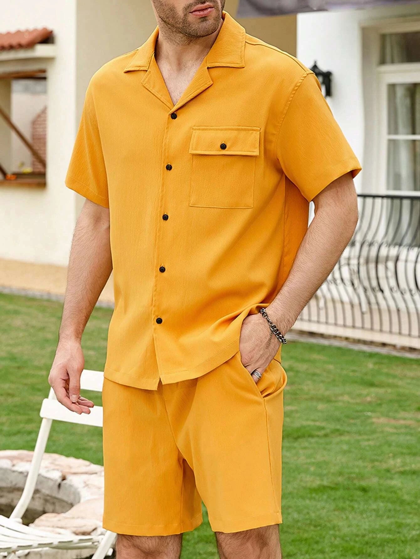 Flap cotton tracksuit- Mastard