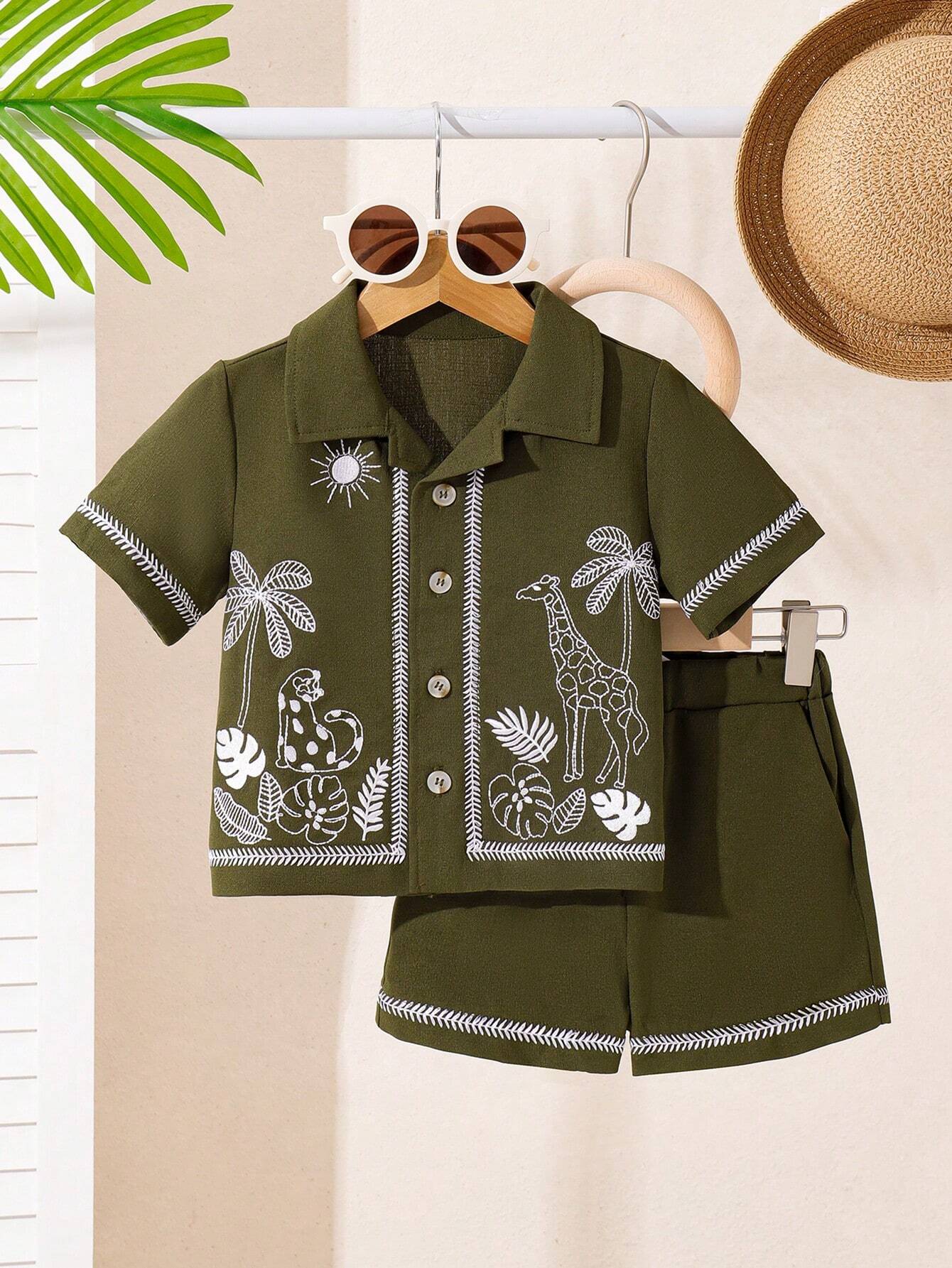 Zoo embroidered 2 piece set (Army Green)
