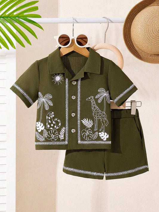 Zoo embroidered 2 piece set (Army Green)