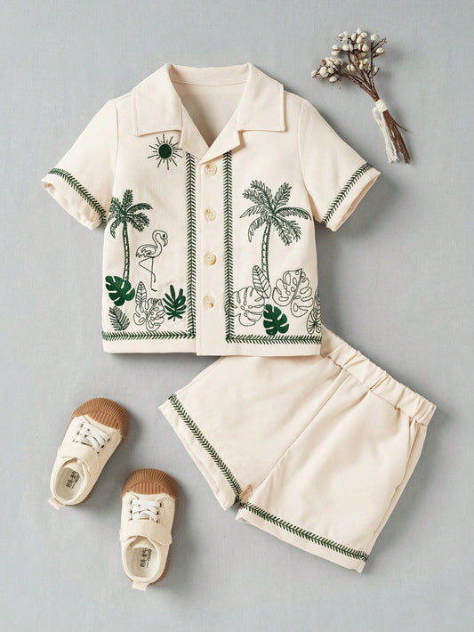 Zoo embroidered 2 piece set (Beige)