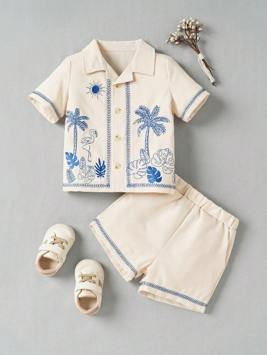 Zoo embroidered 2 piece set (Blue)
