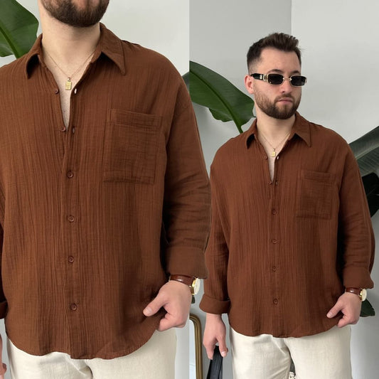 Muslin Long sleeves shirt- Brown