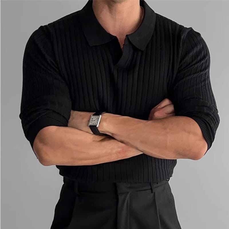 Drop Needle polo shirt (Full Sleeve) - Black