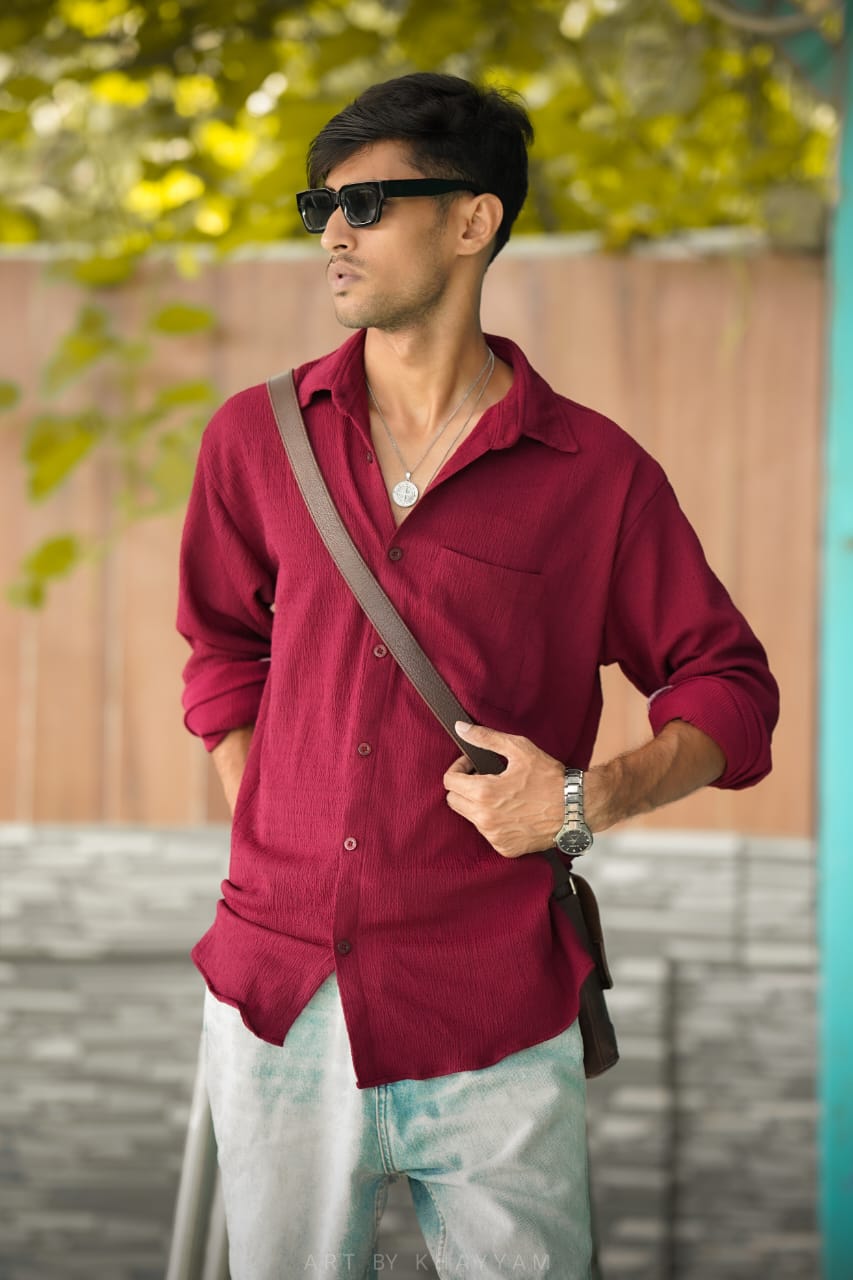 Muslin Long sleeves shirt- Mehroon