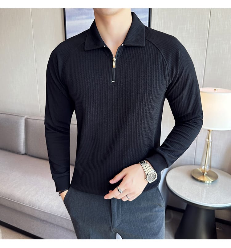 American Style polo shirt (Full Sleeve) - Black